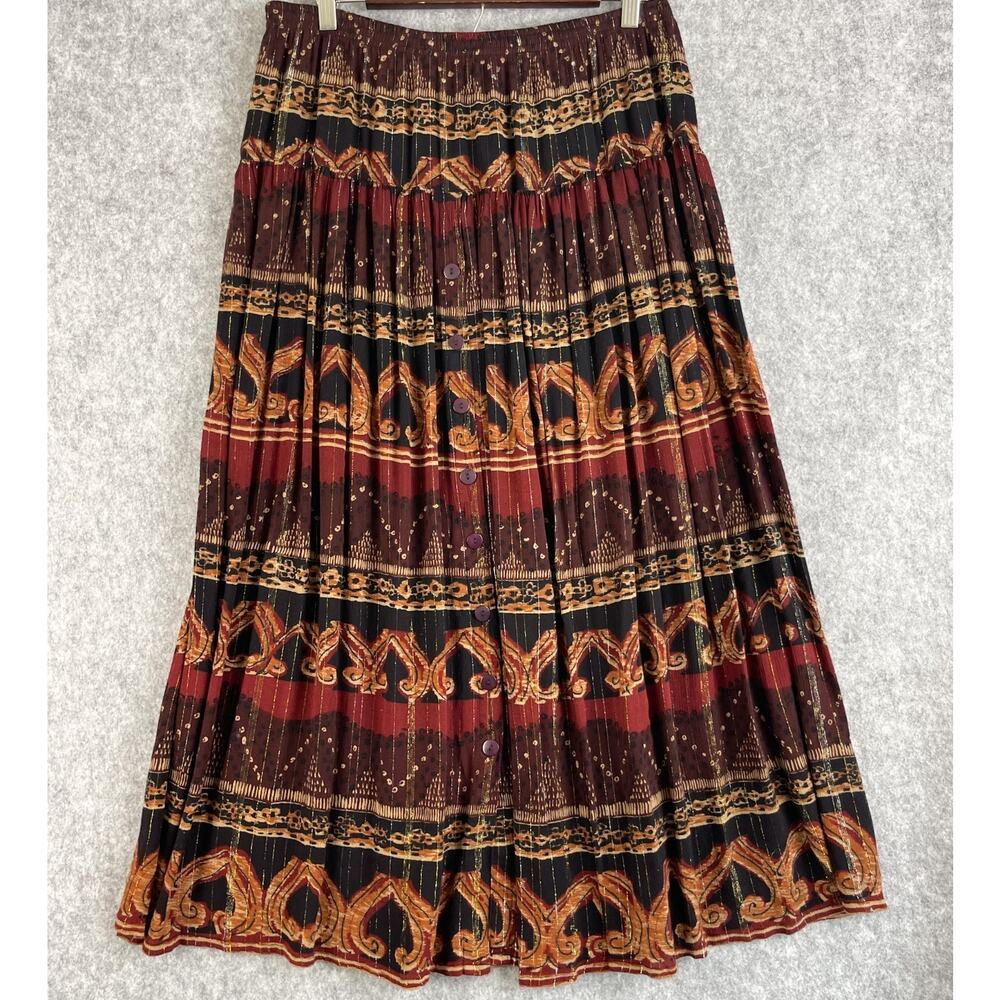 Vintage Bila Skirt Womens Medium Brown Pull On Tiered Gypsy Boho Peasant